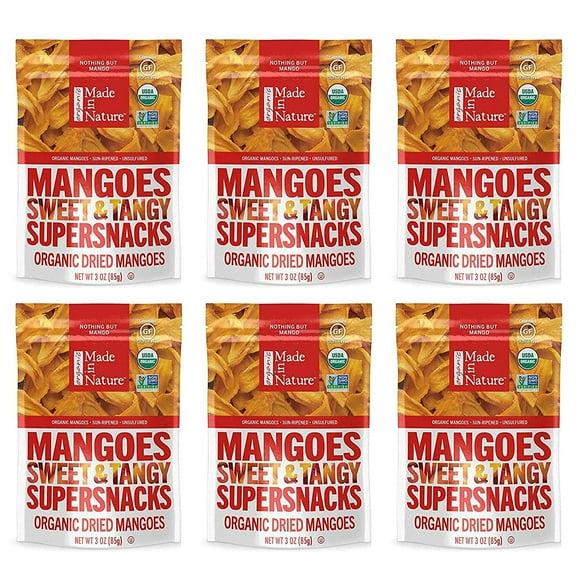Made in Nature Organic Dried Fruit, Mangoes, 3oz Bags (6 Count) Non-GMO, Unsulfured Vegan Snack