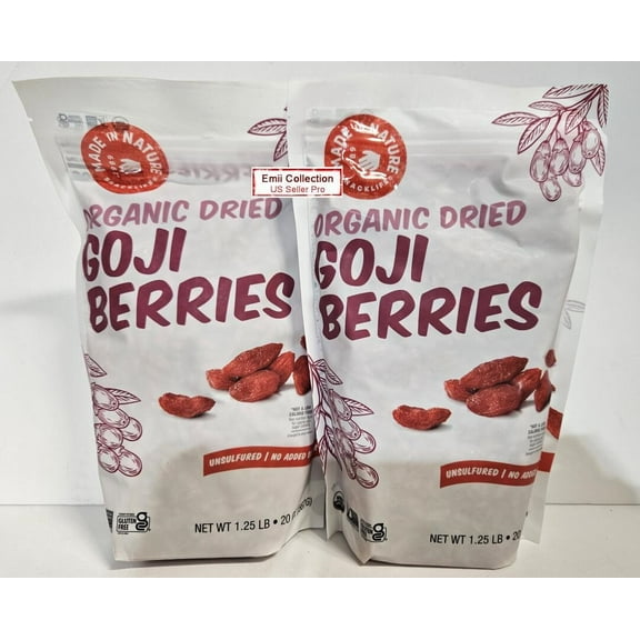 Made in Nature Organic Sun-Dried Unsulfured GOJI Berries 20oz 567g (2 Bags)