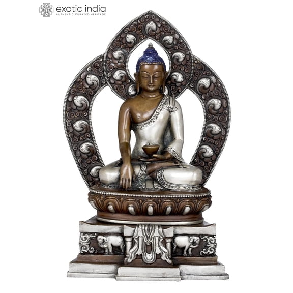 Shakyamuni Buddha Seated on Elephant Throne | Copper Statue from Nepal