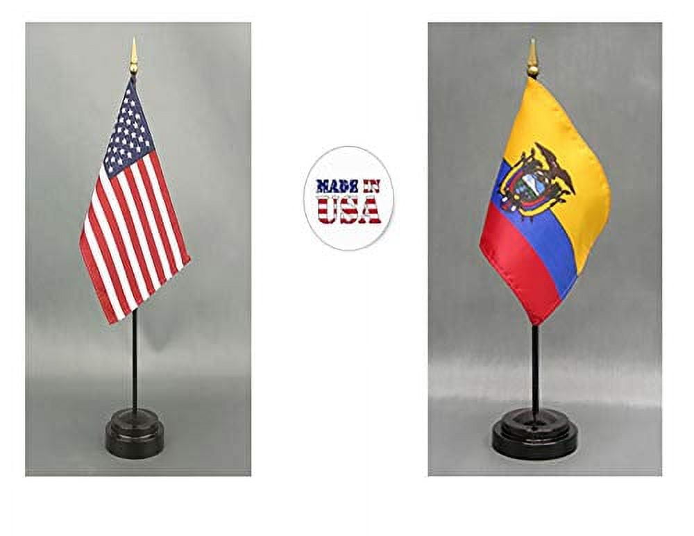 AES USA 4x6 Inch Desk Flags Set – USA, Mexico, Canada Flags With Gold Base & 10.5 Inch Stick, Perfect For Desk, Table, Or Parades