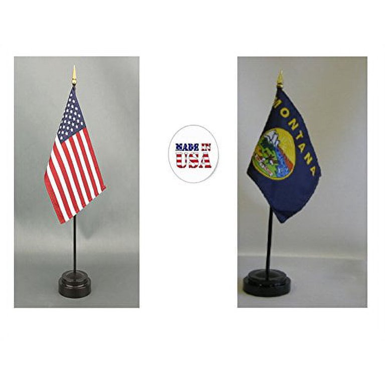 Montana State Stick Flag - 4x6 Inch Mini Flag On 10" Plastic Staff, Made In USA