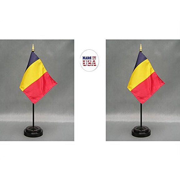Chad Desk Flag Set; Two 4x6 inch American Made Table Flags with Two Bases