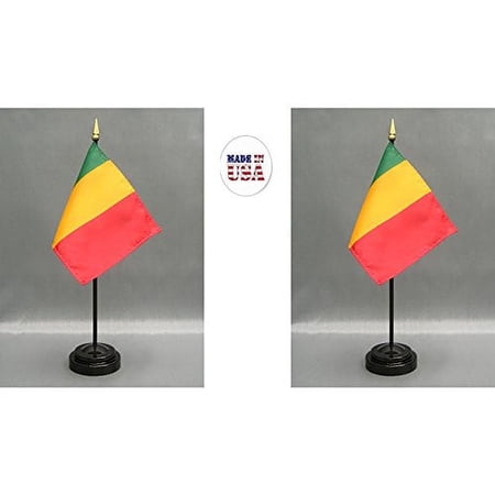 Made in The USA. 2 Mali Rayon 4"x6" Miniature Office Desk & Little Hand Waving Table Flags Includes 2 Flag Stands & 2 Small Mini Malian Stick Flags