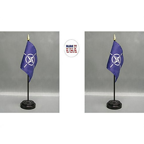 NATO Desk Flag Set; Two 4x6 inch American Made Table Flags with Two Bases