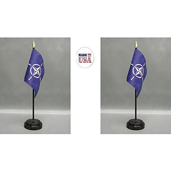 NATO Desk Flag Set; Two 4x6 inch American Made Table Flags with Two Bases