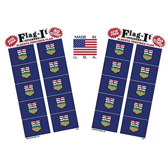 Made in The USA! 2 Packs of Flag-It Alberta Canadian Province Flag Stickers, 100 Alberta Sticker Decals