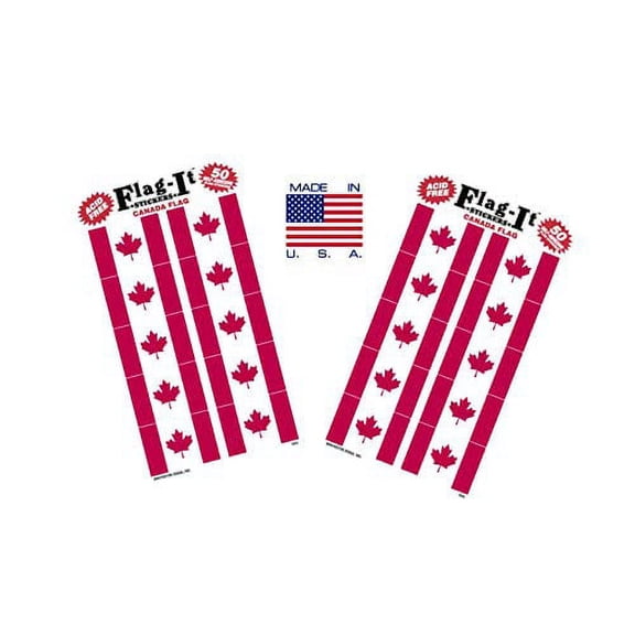 Made in The USA! 2 Packs of Flag-It Canada Flag Stickers, 100 Canadian Sticker Decals