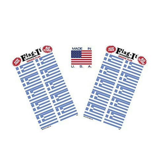 Made in The USA! 2 Packs of Flag-It Greece Flag Stickers, 100 Greek Sticker Decals