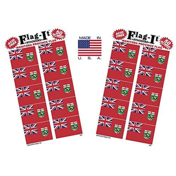 Made in The USA! 2 Packs of Flag-It Manitoba Canadian Province Flag Stickers, 100 Manitoba Sticker Decals