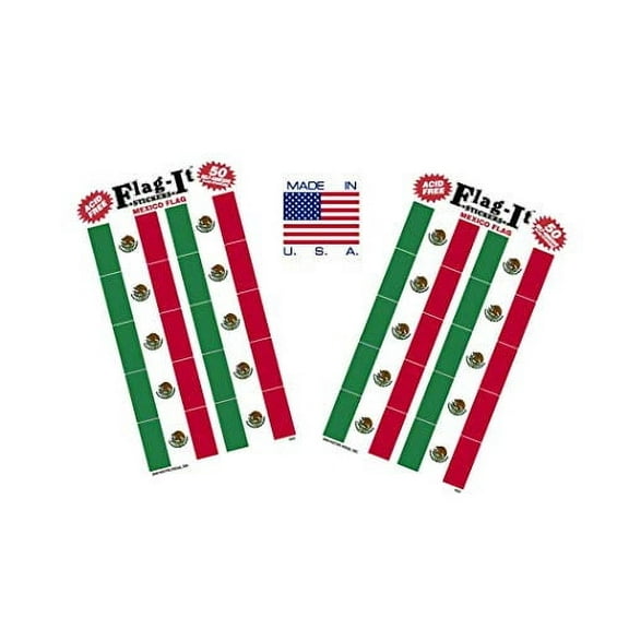 Made in The USA! 2 Packs of Flag-It Mexico Flag Stickers, 100 Mexican Sticker Decals