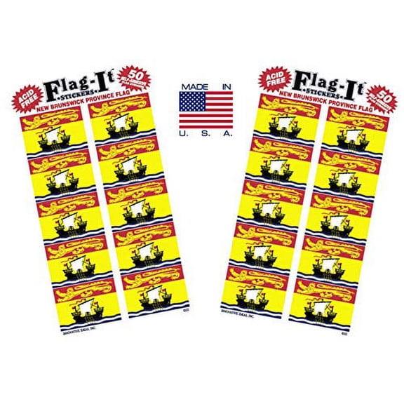 Made in The USA! 2 Packs of Flag-It New Brunswick Canadian Province Flag Stickers, 100 New Brunswick Sticker Decals
