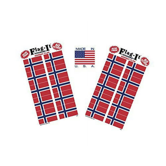 Made in The USA! 2 Packs of Flag-It Norway Flag Stickers, 100 Norwegian Sticker Decals
