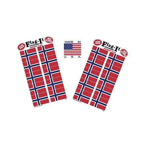 Made in The USA! 2 Packs of Flag-It Norway Flag Stickers, 100 Norwegian Sticker Decals