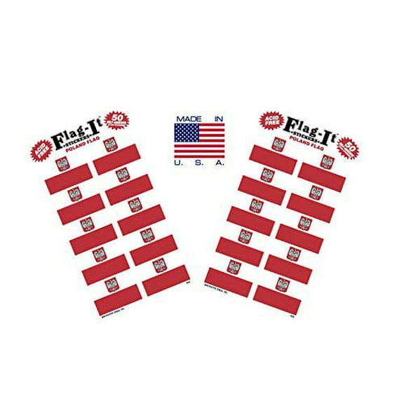 Made in The USA! 2 Packs of Flag-It Poland Flag Stickers, 100 Poland Sticker Decals