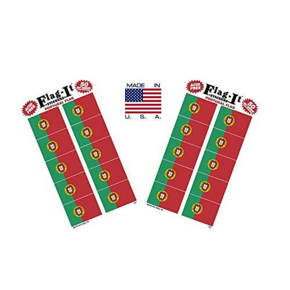 Made in The USA! 2 Packs of Flag-It Portugal Flag Stickers, 100 Portuguese Sticker Decals