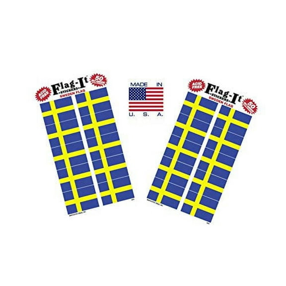Made in The USA! 2 Packs of Flag-It Sweden Flag Stickers, 100 Swedish Sticker Decals