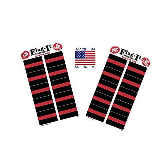 Made in The USA! 2 Packs of Flag-It Thin Red Line Flag Stickers, 100 Thin Red Line Sticker Decals
