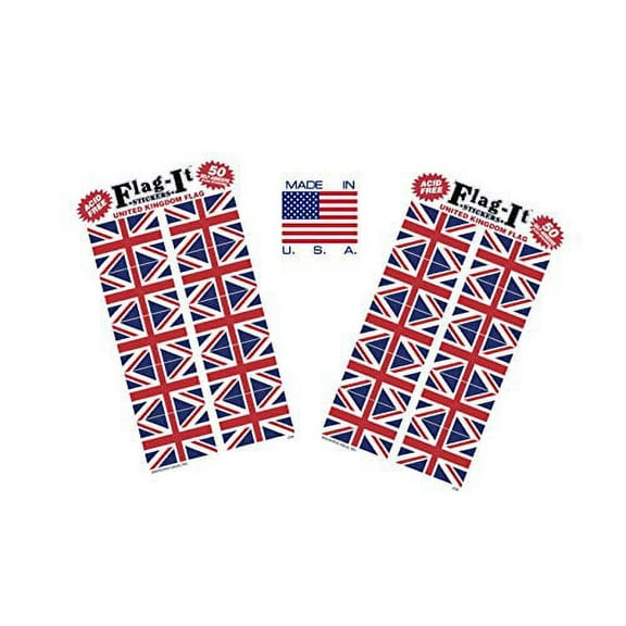 Made in The USA! 2 Packs of Flag-It United Kingdom Flag Stickers, 100 Great Britain Sticker Decals