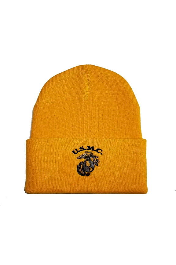 Made in The USA USMC Gold Marines Marine Corps Cuffed Beanie Hat Cap Toboggan WCAP033