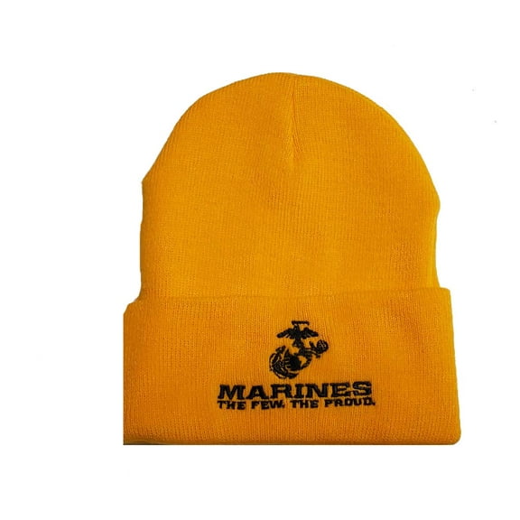 Made in The USA USMC Gold Marines Marine Corps Cuffed Beanie Hat Cap Toboggan WCAP035