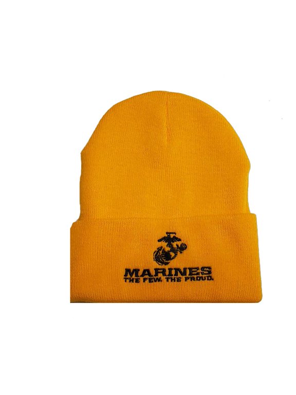 Made in The USA USMC Gold Marines Marine Corps Cuffed Beanie Hat Cap Toboggan WCAP035