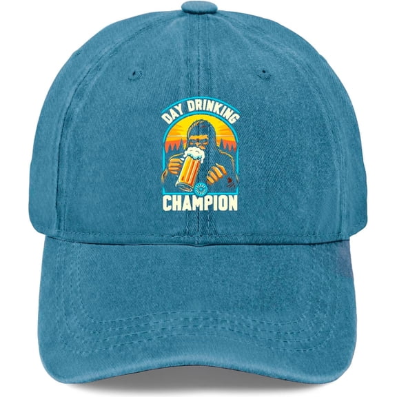 Made in US Day Drinking Champion Bigfoot Sasquatch Beer Lover Hat Mens Cotton Washed 4 Baseball Caps