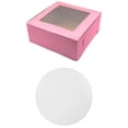 thumbnail image 1 of Made in USA 10" X 10" X 4" Recycled Pink Kraft Cake Box with Scalloped Window & 10" Round Cake Boards (Pack of 10 – Front Loading), 1 of 1