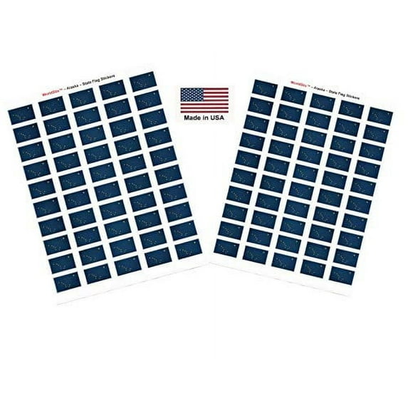 Made in USA! 100 Alaska 1.5" x 1" Self Adhesive State Flag Stickers, Two Sheets of 50, 100 Alaska Sticker Flags Total