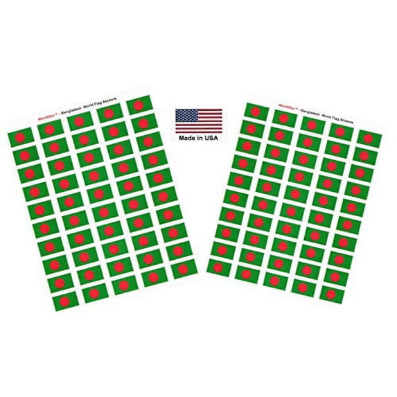Made in USA! 100 Country Flag 1.5" x 1" Self Adhesive World Flag Stickers, Two Sheets of 50, 100 Sticker Flags Total (Bangladesh)