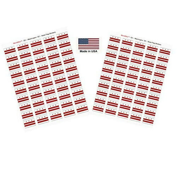 Made in USA! 100 District of Colombia 1.5" x 1" Self Adhesive State Flag Stickers, Two Sheets of 50, 100 Washington DC Sticker Flags Total
