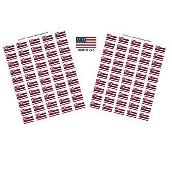 Made in USA! 100 Hawaii 1.5" x 1" Self Adhesive State Flag Stickers, Two Sheets of 50, 100 Hawaii Sticker Flags Total