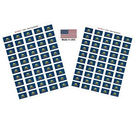 Made in USA! 100 Idaho 1.5" x 1" Self Adhesive State Flag Stickers, Two Sheets of 50, 100 Idaho Sticker Flags Total
