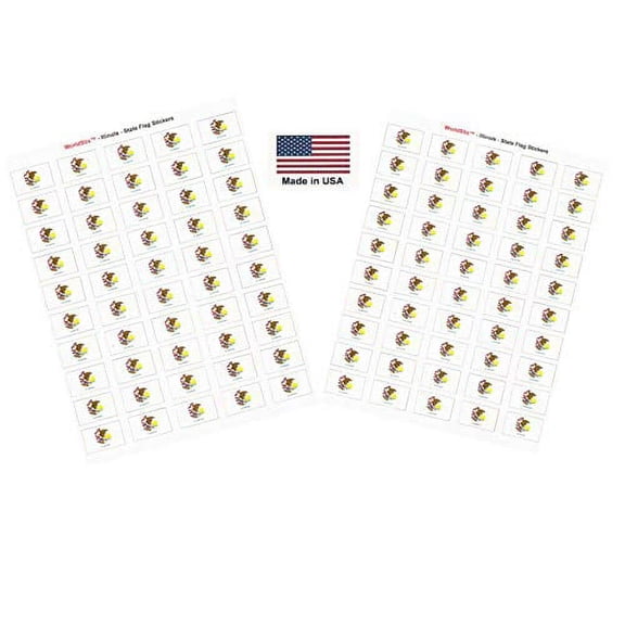 Made in USA! 100 Illinois 1.5" x 1" Self Adhesive State Flag Stickers, Two Sheets of 50, 100 Illinois Sticker Flags Total