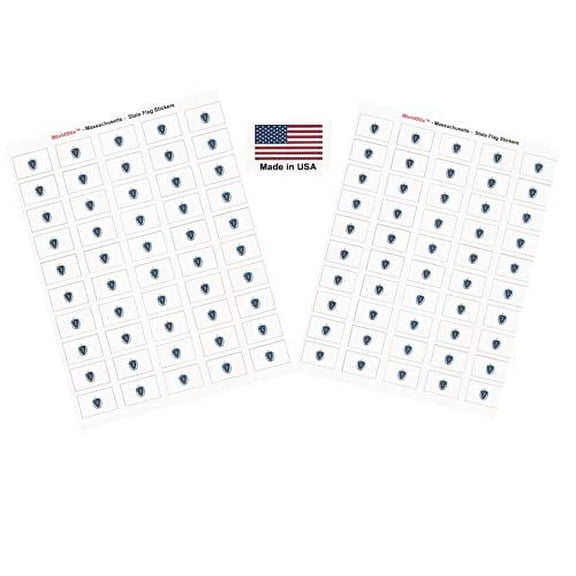 Made in USA! 100 Massachusetts 1.5" x 1" Self Adhesive State Flag Stickers, Two Sheets of 50, 100 Massachusetts Sticker Flags Total