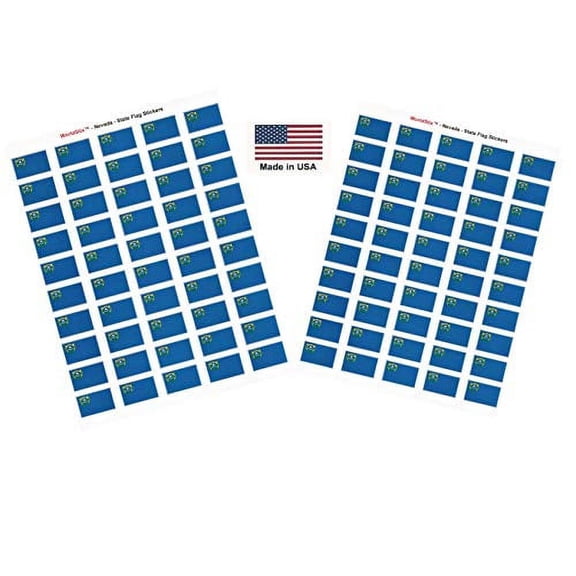 Made in USA! 100 Nevada 1.5" x 1" Self Adhesive State Flag Stickers, Two Sheets of 50, 100 Nevada Sticker Flags Total