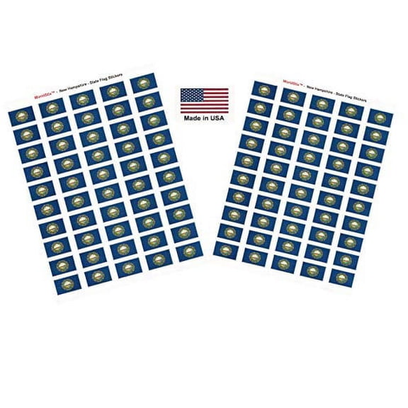 Made in USA! 100 New Hampshire 1.5" x 1" Self Adhesive State Flag Stickers, Two Sheets of 50, 100 New Hampshire Sticker Flags Total