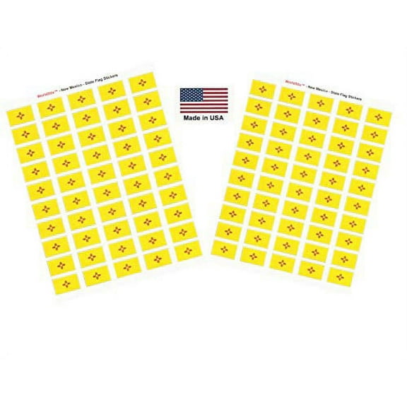 Made in USA! 100 New Mexico 1.5" x 1" Self Adhesive State Flag Stickers, Two Sheets of 50, 100 New Mexico Sticker Flags Total