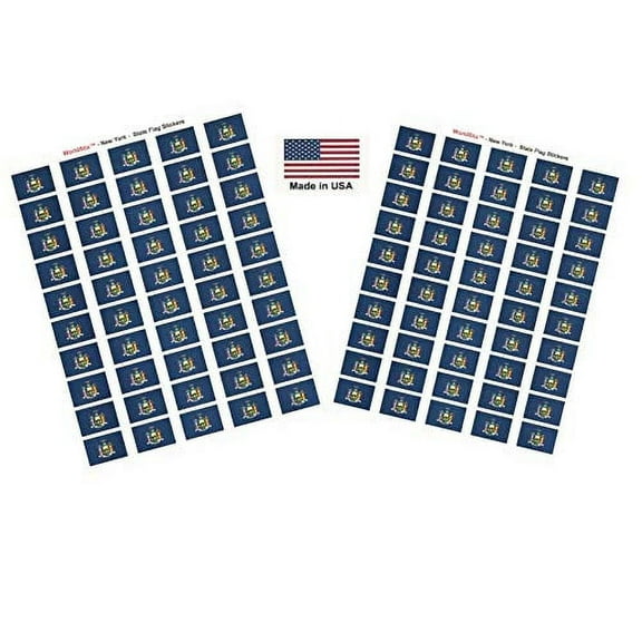 Made in USA! 100 New York 1.5" x 1" Self Adhesive State Flag Stickers, Two Sheets of 50, 100 New York Sticker Flags Total