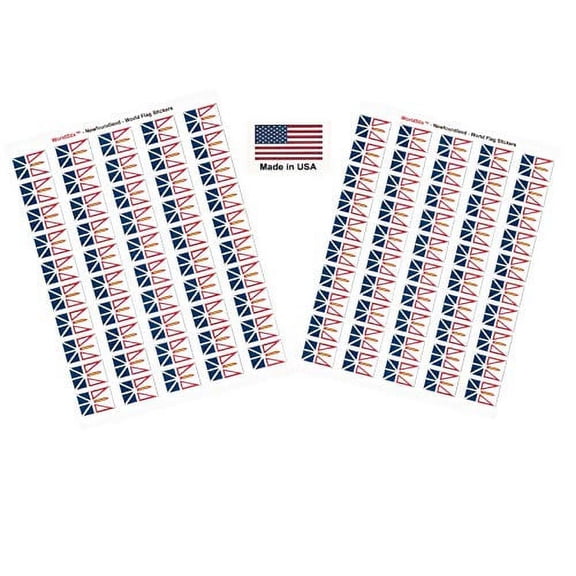 Made in USA! 100 Newfoundland 1.5" x 1" Self Adhesive State Flag Stickers, Two Sheets of 50, 100 Newfoundland Sticker Flags Total