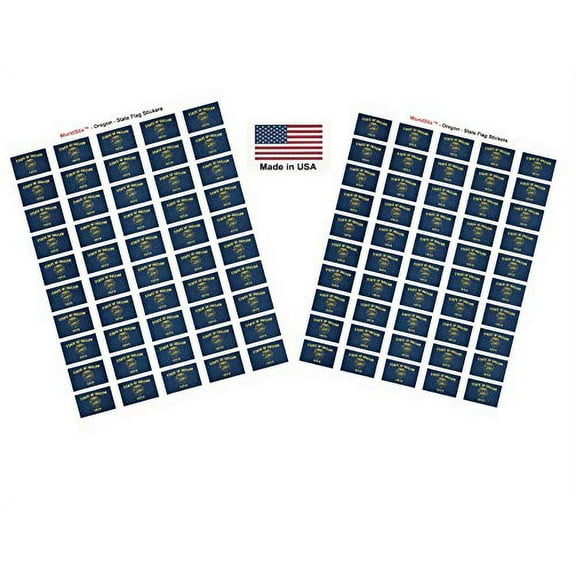 Made in USA! 100 Oregon 1.5" x 1" Self Adhesive State Flag Stickers, Two Sheets of 50, 100 Oregon Sticker Flags Total