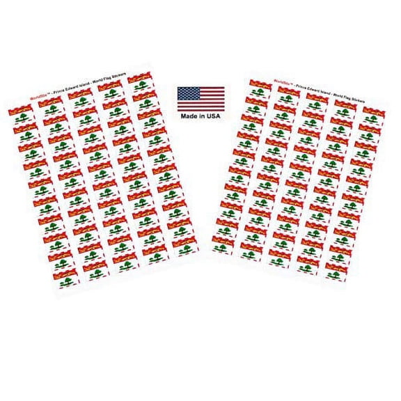 Made in USA! 100 Prince Edwards Island 1.5" x 1" Self Adhesive Flag Stickers, Two Sheets of 50, 100 Prince Edward Island Sticker Flags Total