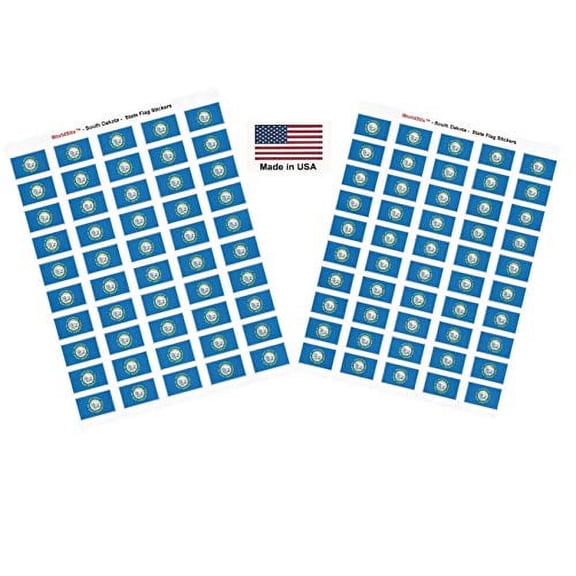 Made in USA! 100 South Dakota 1.5" x 1" Self Adhesive State Flag Stickers, Two Sheets of 50, 100 South Dakota Sticker Flags Total