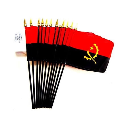 Made in USA. 12 Angola 4"x6" Miniature Office Desk & Little Handheld Waving Table Flags, 12 4x6 Small Mini Angola Stick Flags