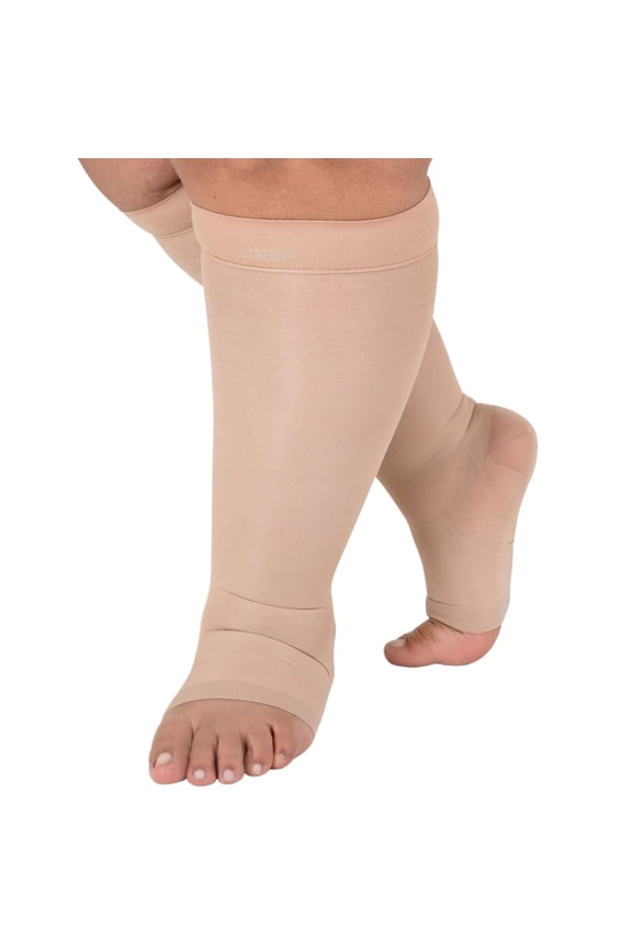 Made in USA Plus Size Toeless Womens Support Knee High 15-20mmHg Nude, 2X-Large