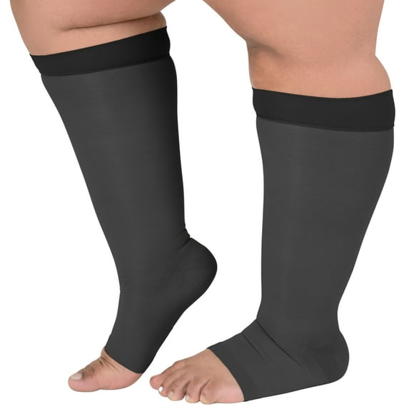 Made in USA - Open Toe Compression Socks for Women 15-20mmHg Black 3X-Large