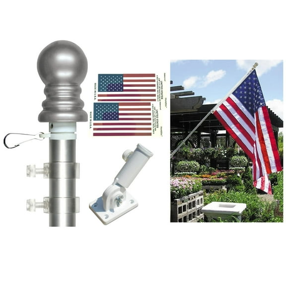 Made in USA 3x5 Foot Outdoor Nylon American Flag With Imported 6' Spinner Flagpole For Home Or Business