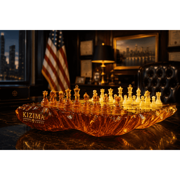 KIZIMA Handmade Baltic Amber Chess Set, Konigsberg Imperial Compact Edition, Luxury Gift