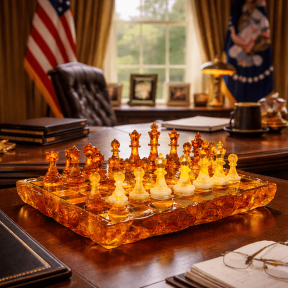 Made in USA KIZIMA Handmade Baltic Amber Chess Set - Konigsberg Imperial Edition, Luxury Gift