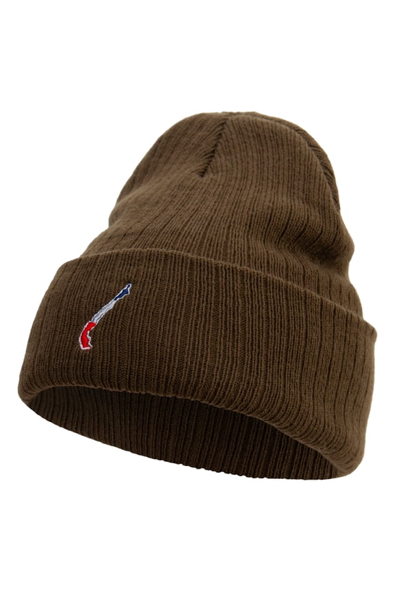 Made in USA Chile Map with Flag Logo Embroidered Heavy Ribbed Cuff Beanie - Olive OSFM
