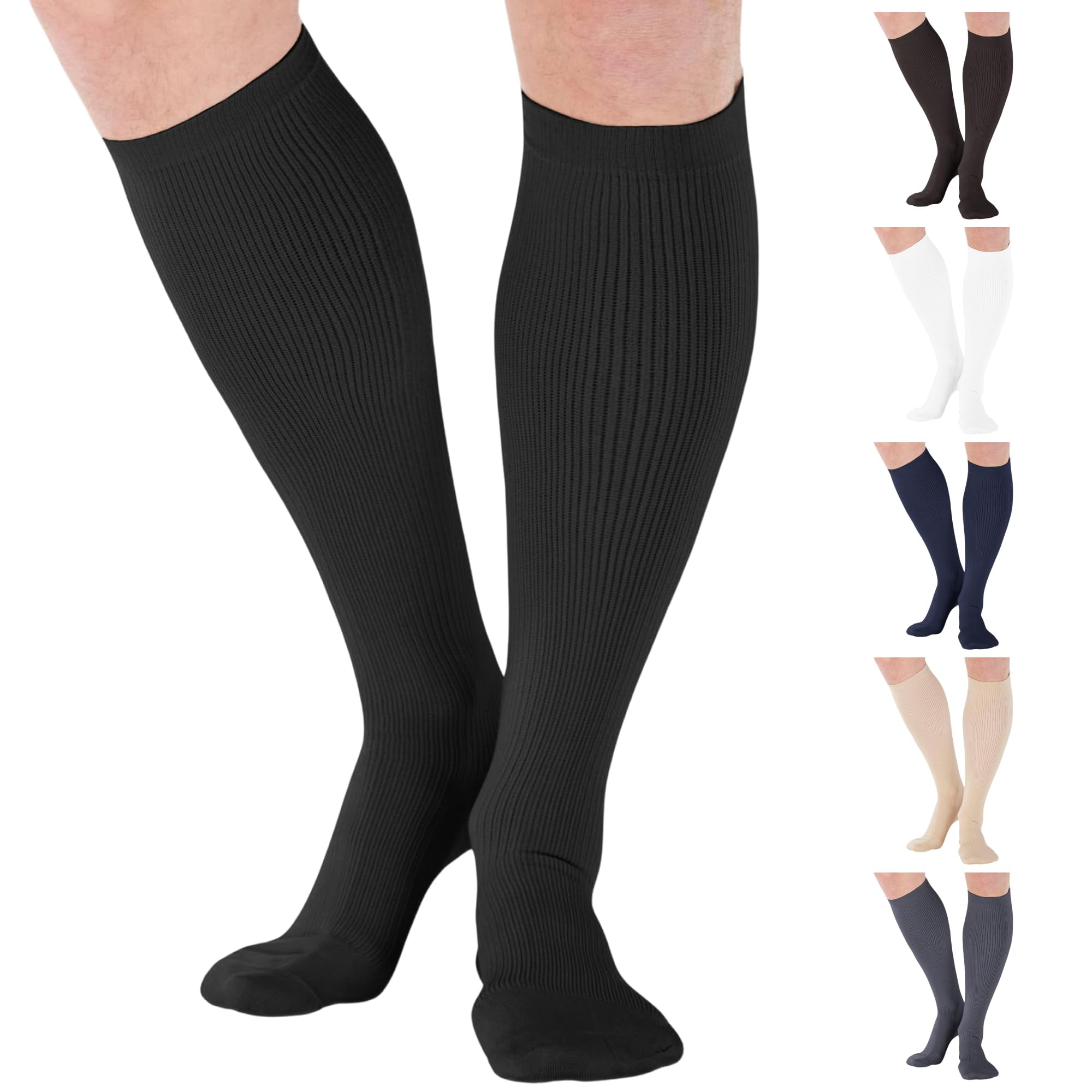 Made in USA - Compression Knee High for Men Circulation 20-30mmHg Black, Large